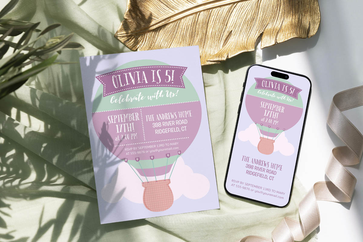 Hot Air Balloon Kids Digital Birthday Party Invitation – Julie Bluet