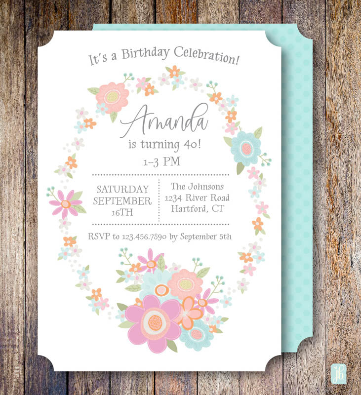 Floral Wreath Party Invite