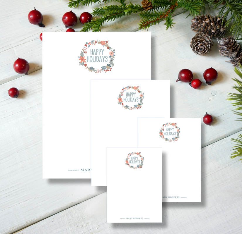 Happy Holidays Wreath Notepad Set