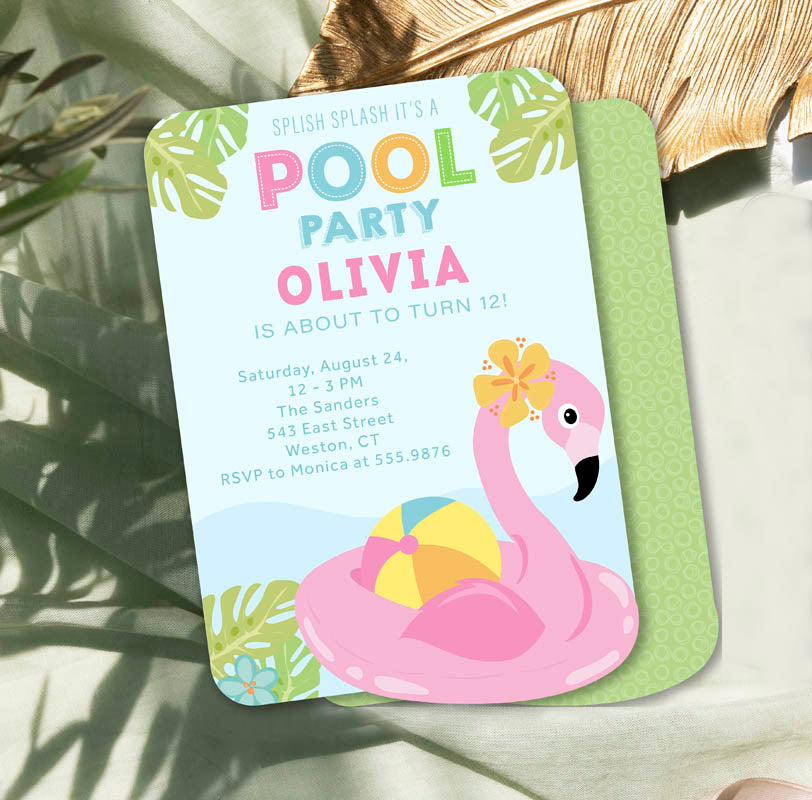 Flamingo Pool Party Invite