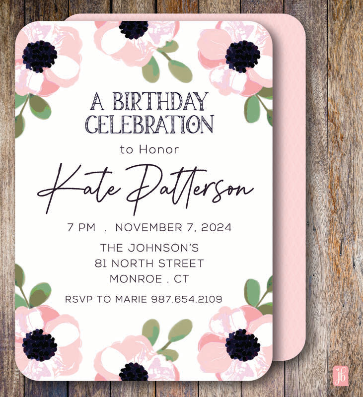 Pink Poppies Party Invite