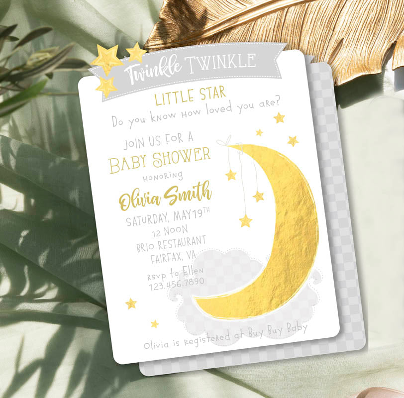 Silver Twinkle Little Star Baby Shower Invite