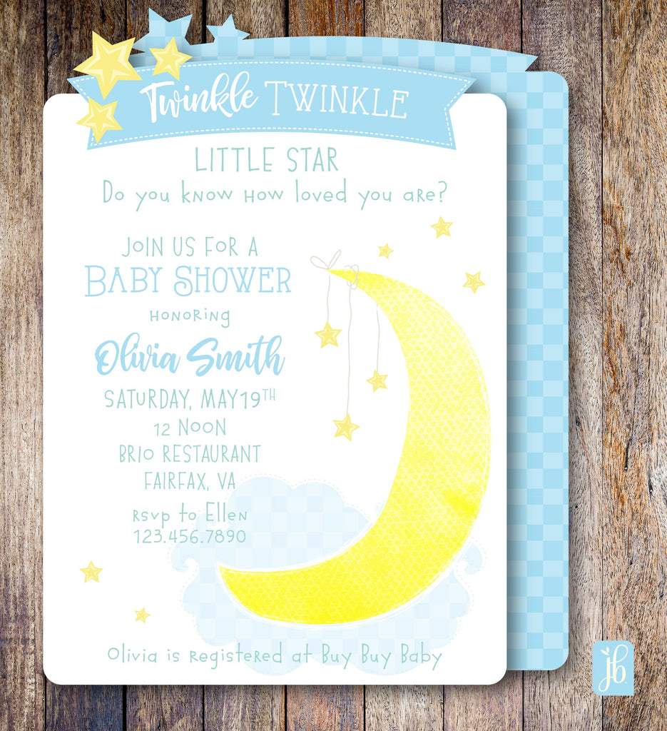 Blue Twinkle Little Star Baby Shower Invite